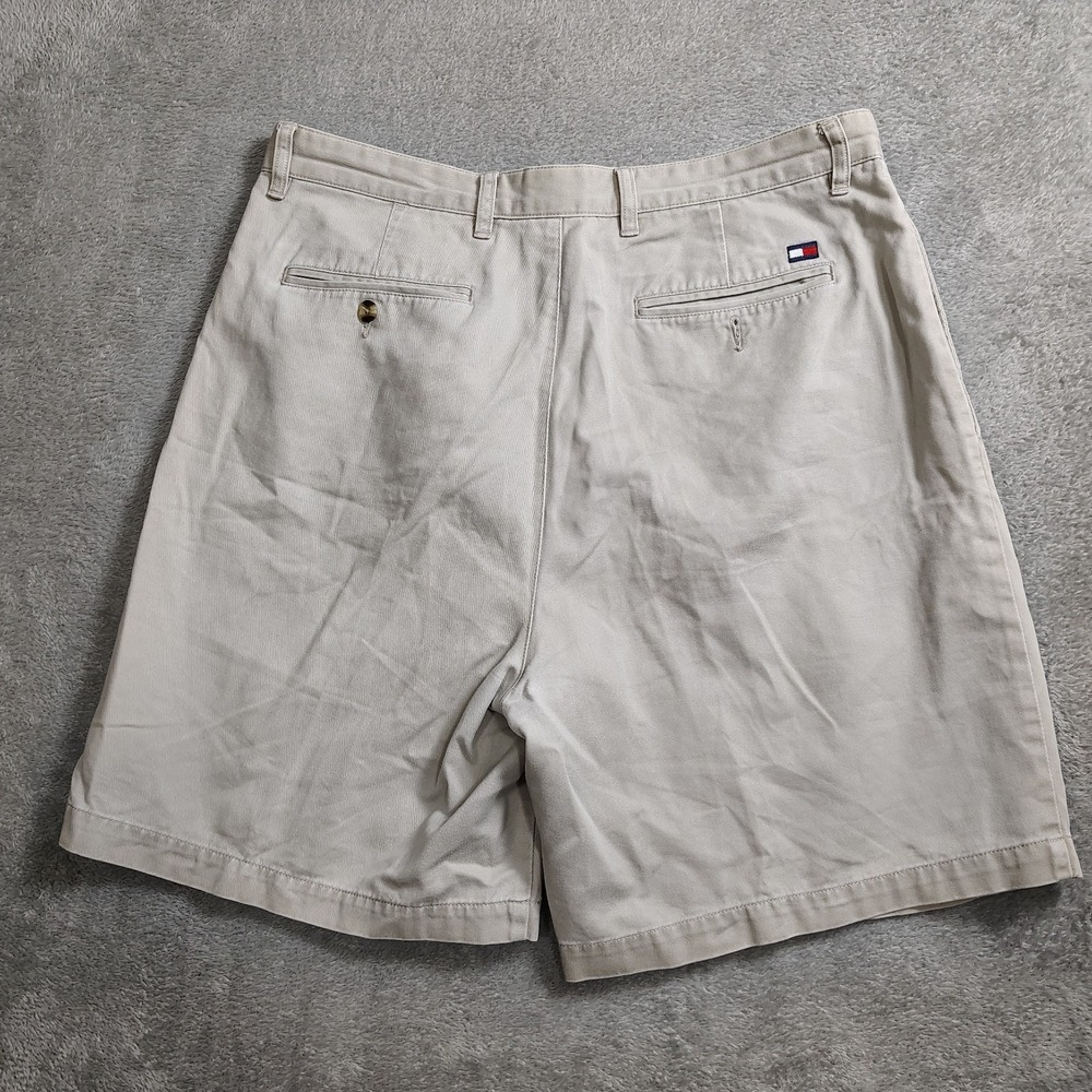 VTG Tommy Hilfiger Chino Shorts W36" Men Khaki 7" inseam 100% Cotton Flag Pleat